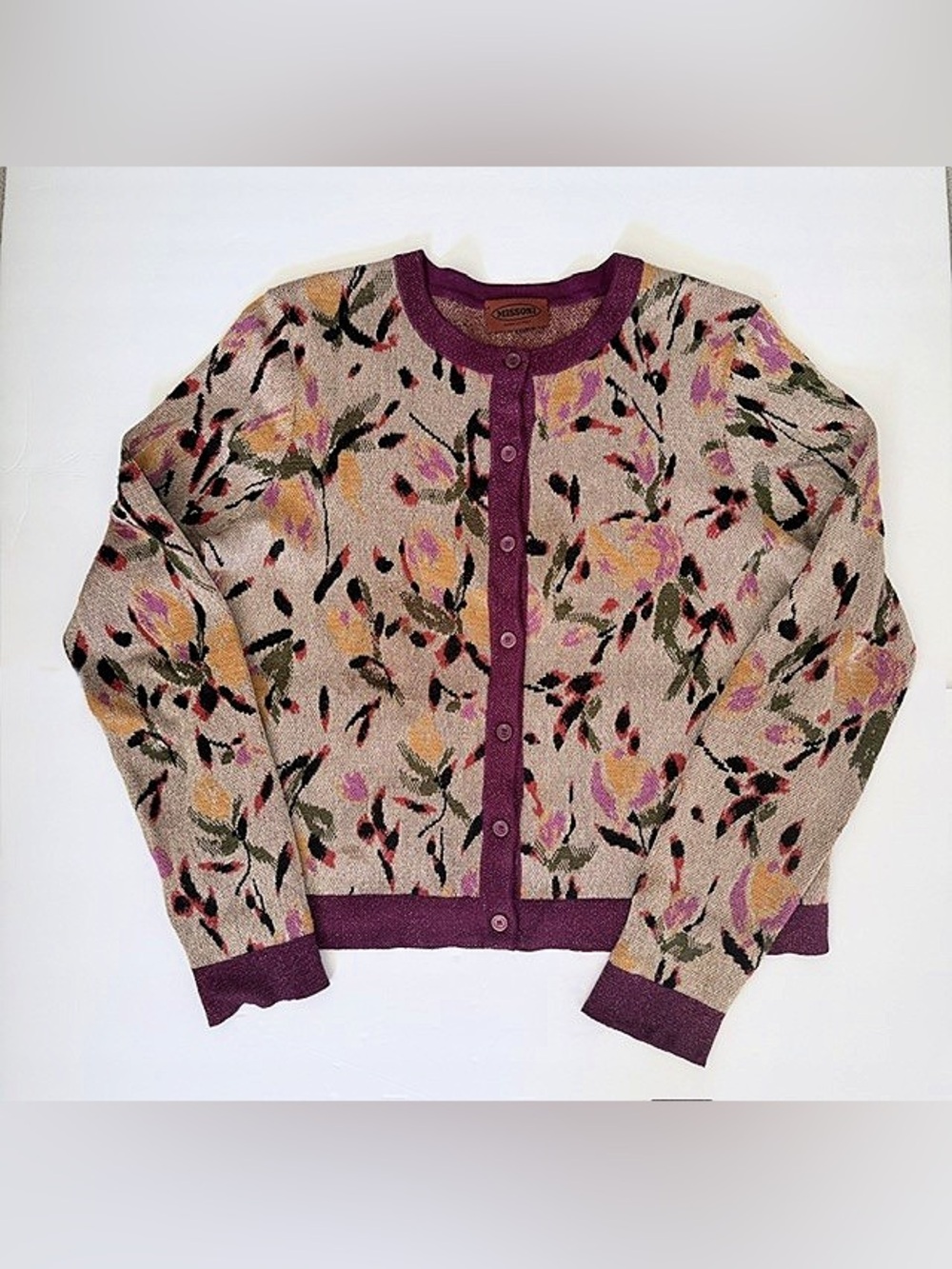 Missoni Made in Italy Floral Metallic Knit Cardigan Sweater Approx M